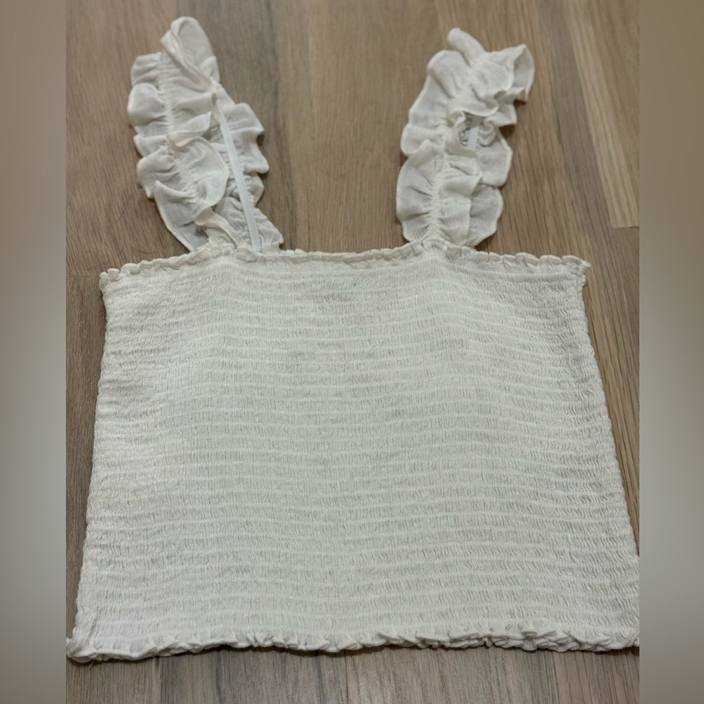 Aerie white smocked ruffle tank top